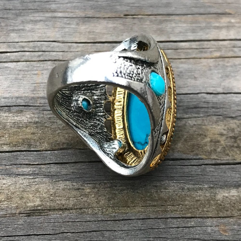 Men Rings Silver/Gold Tone Blue Stone Fashion Ring - Picture 9 of 11